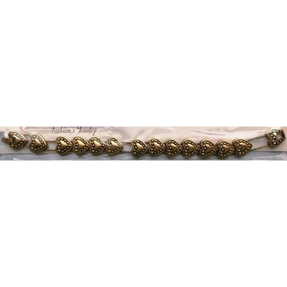 Hearts Slide Charm Bracelet VTG Gold Tone w/ 12 Heart Slider Charms NOS